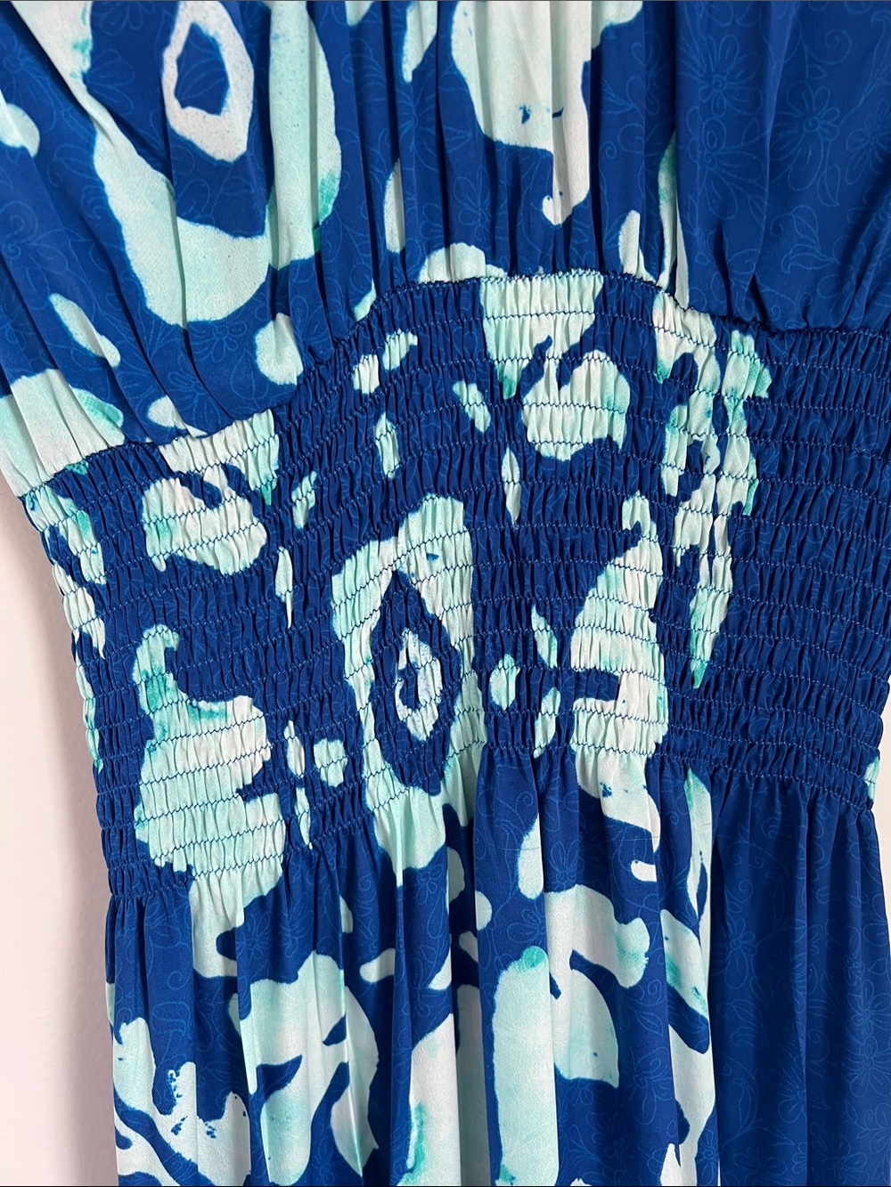 Nauria | Silk Blue Aqua Tropical Floral Ruffle Womenâs Maxi Dress NWT One Size - Picture 15 of 17